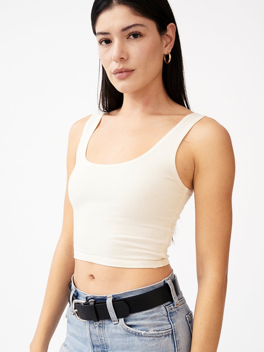 Scoop Neck Cropped Tank Top in White